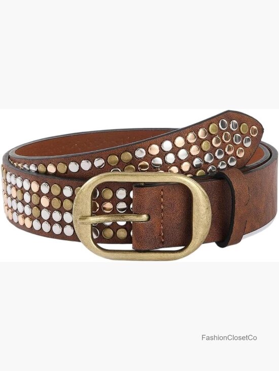 Faux Leather Studded Belt with Metal Buckle Unisex Punk